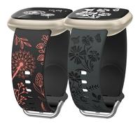 Wearlizer Lot de 2 bracelets de montre à motif floral gravé compatibles avec Fitbit Versa 3/Versa 4/Sense 2/Sense pour femme, joli bracelet de sport en silicone souple à fleurs bicolores pour montre