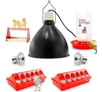 Weartfun Lampe chauffante pour poussin, 5 pièces avec mangeoire et abreuvoir, perchoir pour poussin, fournitures pour bébé poussin, canard et caille