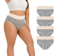 WEASIC Culotte Femme Coton Taille Haute, Lot de 4 Culottes Grande Taille, Couleurs Assorties 04, XXL