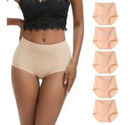 WEASIC Lot Culotte Femme Coton Taille Haute Slip Femme Coton Culottes Lot de Culotte Invisible Culottes, Shorties et Strings Grande Taille sans Couture sans Complexe (5Pack-Beige,XS)