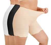WEASIC Short Anti-Frottement Femme Sousrobe Boxer Cuissard Taille Haute Legging Court sans Couture Cycliste Sport Slip Sécurité Invisible Collant (3 Pack, 1 * Noir + 1 * Beige + 1 * Blanc, 3XL)