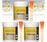 Weather Resistant Water-Based Gold Paint, Water Based Rust Converter Paint, Gold Weatherproof Painting, Weather Resistant Anti Rust Painting for Metal Decorative & Refurbishment, With Brush (3set)