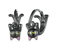 WEAV 925 Argent Sterling Belle Chat Noir Boucles d'oreille Mignon Animal Boucles d'oreilles Or Noir pour Les Femmes Bijoux Fins Cadeau