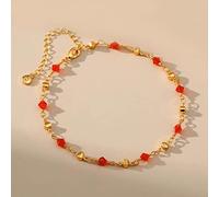 WEAV Bracelets De Cheville en Or De Style Ethnique avec Perles Rouges Bohême Taille Réglable Bracelet De Cheville pour Femme avec Chaîne D'extension De 6 Cm Bijoux D'été