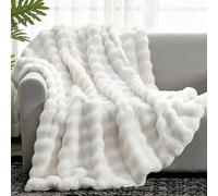 Weaveinbay Couverture en fausse fourrure, peluche douce et épaisse, couverture lapin à bulles pour lit, canapé, canapé, blanc, 127 x 152 cm