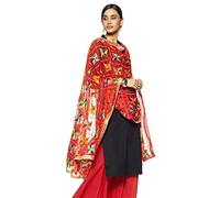 Weavers Villa Dupatta Brodé Dupatta Phulkari Ethnique Dupatta Brodé Écharpe - Rouge - Taille L
