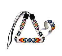 Weavish Bandeau de perles avec bracelet manchette style amérindien du sud-ouest cowboy Rode fait à la main, 7 inches, Cuir Cuir Pierre précieuse, Oxyde de Zirconium