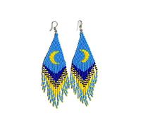 Weavish Boucles d'oreilles longues perlées à franges - Boucles d'oreilles artisanales bohèmes avec pompons en perles de semence, grandes boucles d'oreilles perlées à franges pour femme de style bohème