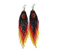 Weavish Boucles d'oreilles longues perlées à franges - Boucles d'oreilles artisanales bohèmes avec pompons en perles de semence, grandes boucles d'oreilles perlées à franges pour femme de style bohème