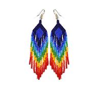 Weavish Boucles d'oreilles longues perlées à franges - Boucles d'oreilles artisanales bohèmes avec pompons en perles de semence, grandes boucles d'oreilles perlées à franges pour femme de style bohème