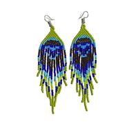 Weavish Boucles d'oreilles longues perlées pendantes - Boucles d'oreilles artisanales bohèmes avec pompons en perles de semence, grandes boucles d'oreilles perlées à franges pour femme, Free size