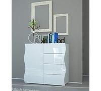 Web Convenienza Buffet de mer 1 Porte et 4 tiroirs Blanc laqué Brillant fabriqué en Italie avec Portes en Bois - Frontales Motif ondulant