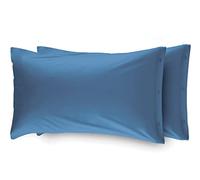 Web Linen Paire de taies d'oreiller 100% Coton, taies d'oreiller avec Boutons latéraux 132 x 203 cm, Couleur Unie Avio