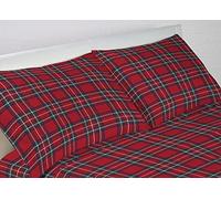 Web Linen Paire de taies d'oreiller en Flanelle Douce avec Boutons latéraux 132 x 208 cm, Kilt écossais Rouge
