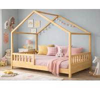 WEB2O Lit cabane en Bois pour Enfant 90x190 - avec Barrières de Sécurité et sommier Inclus - Style Maison