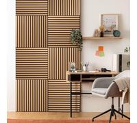 WEB2O Lot de 8 Panneaux décoratif accoustique tasseaux bois Colva 60x60 cm - Effet chêne clair