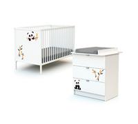 WEBABY - Chambre bébé lit et commode à langer en bois ALBA Blanc et Noir - Taille unique