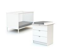 WEBABY - Duo Lit Bébé et Commode Blanc | Lit 60x120 | Sommier réglable 3 hauteurs | Commode à langer 3 tiroirs | Plan à langer amovible inclus