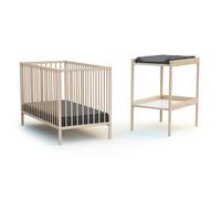 WEBABY - Duo Lit Bébé et Table à Langer Hêtre Brut| Dimensions lit : 124 x 64,5 x 82 cm | Sommier réglable 3 positions | Dimensions Table à langer 74 x 54 x 88 cm