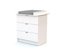 WEBABY - Commode à langer 3 tiroirs Blanc ALBA | 3 tiroirs | 79 x 65 x 92 cm | Plan à langer amovible inclus