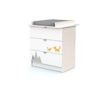 WEBABY Commode à langer 3 tiroirs Panda en bois ALBA Blanc et Multicolor - Taille unique