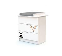 WEBABY Commode à langer 3 tiroirs Panda en bois ALBA Blanc et Noir - Taille unique