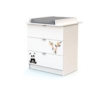 WEBABY - Commode à langer Panda Blanc ALBA | 3 tiroirs | 79 x 65 x 92 cm | Plan à langer amovible inclus