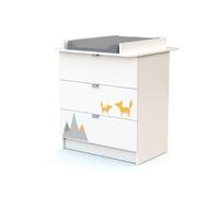 WEBABY - Commode à langer Renard Blanc ALBA | 3 tiroirs | 79 x 65 x 92 cm | Plan à langer amovible inclus
