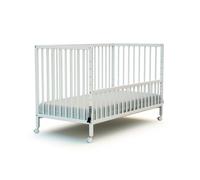 WEBABY - Lit bébé cododo en bois avec roulettes 60x120cm LIO | Blanc | Bois massif | Dès la naissance | Réglable en hauteur | Lit à barreau cododo | Sommier à lattes
