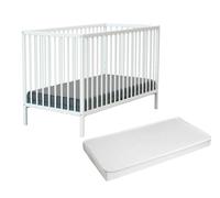 WEBABY - Lit bébé en bois avec matelas Blanc 60 x 120 cm | 124 x 64,5 x 82 cm | Sommier réglable 3 hauteurs
