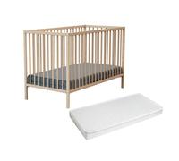 WEBABY - Lit bébé en bois avec matelas ONE 60 x 120 cm Hêtre Brut -
