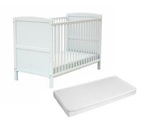 WEBABY - Lit bébé évolutif en bois avec matelas ESSENTIEL Blanc 60 x 120 cm