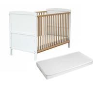 WEBABY - Lit bébé évolutif en bois avec matelas ESSENTIEL Blanc et Hêtre Verni 60 x 120 cm