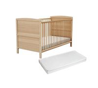 AT4 - Lit bébé évolutif avec matelas ESSENTIEL en bois 70 x 140 cm | 144 x 74 x 86,5 cm | Matelas 70x140 cm inclus | Sommier réglable 3 hauteurs (Beige)
