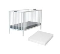 WEBABY - Lit bébé pliant en bois avec matelas Blanc 60 x 120 cm| Dès la naissance |Confort de sommeil | Sommier à lattes | Compact | Transportable | Pliable |Gain de place | Lit de voyage