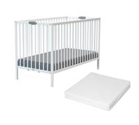 WEBABY - Lit bébé pliant en bois avec matelas Blanc 60 x 120 cm| Dès la naissance |Confort de sommeil | Sommier à lattes | Compact | Transportable | Pliable |Gain de place | Lit de voyage
