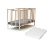 WEBABY - Lit bébé pliant en bois avec matelas 60 x 120 cm FLEX Hêtre Brut -