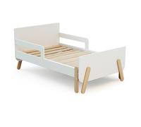 WEBABY - Lit enfant évolutif en bois 80x140-165-190 PIRATE - Blanc, Lit transformable avec 3 longueurs, Sommier à lattes, barrières anti-chutes, compact