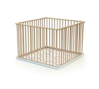 WEBABY - Parc bébé en bois 100 x 100 cm CUBO Hêtre Brut - 100x100