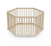 WEBABY - Parc bébé hexagonal en bois ALVEO avec fond textile - 125 x 106 x 65 cm