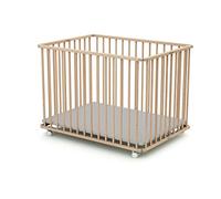 WEBABY - Parc pliant 70x100 Hêtre Brut | Parc Pliable | Fond réglable 3 hauteurs | Fond lessivable | Pour enfant jusqu'à 24 mois