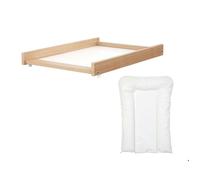 WEBABY - Plan à langer amovible avec matelas pour lit bébé en bois 60x120 MONA Hêtre Verni - 50x70