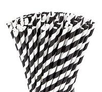 Webake Lot de 144 pailles biodégradables à rayures noires et blanches, alternative écologique aux pailles en plastique pour fête, bâtonnets de gâteau pop