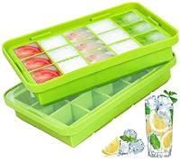 Webake Lot de 2 bacs à glaçons en silicone avec couvercle - Flexibles - Sans BPA - Empilables - Durables - Démoulage facile - Pour cocktails, whisky