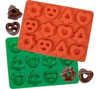 webake Lot de 2 mini moules en silicone pour pain d'épices, étoiles, cœurs, bretzels, sapin de Noël, pain d'épices, moule en silicone