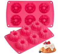 webake Lot de 2 Moule à Kouglof Moulle Savarin Mini Gugelhupfform en Silicone 6 avec Revêtement Antiadhésif Moule à Gâteaux 29x18.5x3.8cm, Rouge