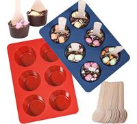 Webake Lot de 2 moules à chocolat en silicone avec 30 cuillères en bois pour chocolat à boire, cuillère à chocolat, forme ronde