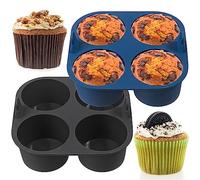 Webake Lot de 2 moules à muffins en silicone pour la cuisson à 4 cavités - Antiadhésifs de qualité alimentaire et sans BPA