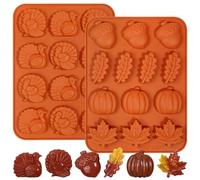 Webake Lot de 2 moules en silicone de Thanksgiving avec dinde, citrouille, feuille d'automne, gland pour bonbons, décorations de cupcakes, Thanksgiving, récolte d'automne