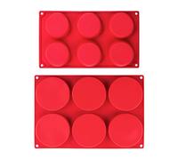 webake Lot de 2 moules en silicone pour moule à disques ronds de 7,6 cm et 10,2 cm pour gâteau, muffin, pain, crème pâtissière, tarte, dessous de verre en résine, 6 cavités, rouge